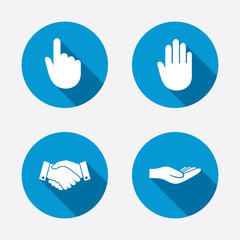 Obraz premium Hand icons. Handshake and click here symbols.
