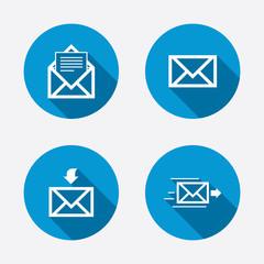 Mail envelope icons. Message document symbols.