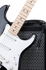 Obraz premium Guitar with amplifier and audio cord