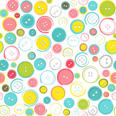 Seamless Pattern with Decorative Sewing Buttons over White