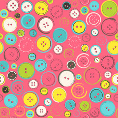 Seamless Pattern with Decorative Sewing Buttons over Pink