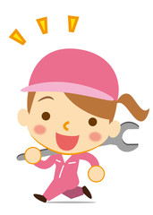 元気に走る女性整備員