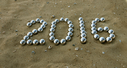 number 2016 on the sand