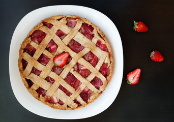Homemade strawberry and rhubarb pie
