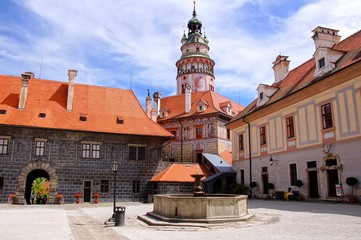 Courtyard of the castle at Cesky Krumlov, Czech Republic