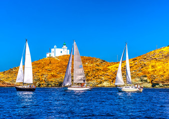 Fototapeta premium sailing boats in a regatta in Aegean sea in Greece. HDR