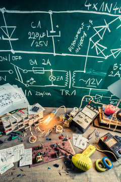 Retro electronics workshop in school lab