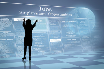 Silhouette Woman reading online job ads
