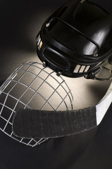 Black Ice Hocket Helmet, Face Mask and Graphite Stick