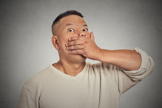 Headshot Afraid Victim Man With Hand Covering His Mouth