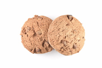 Cookies with chocolate chips isolated on white.