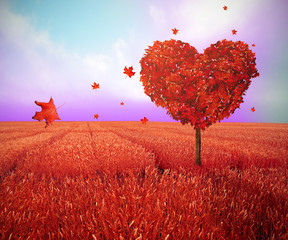 Fototapeta na wymiar Tree in the shape of heart, valentines day background