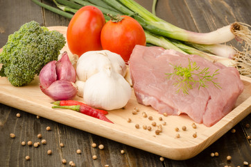 Raw pork with vegetable for cooking