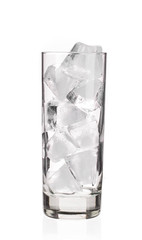 Glass with ice cubes.