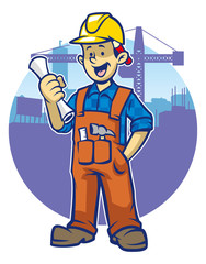 smiling construction worker wear a hard hat