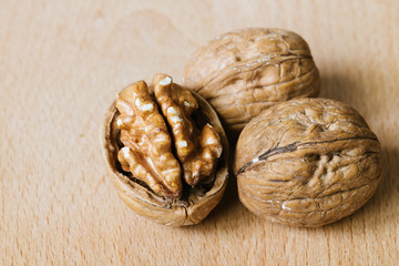 walnuts on wooden background