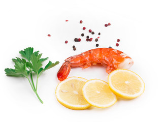 Shrimps close up on white.