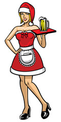 waitress wearing christmas dress