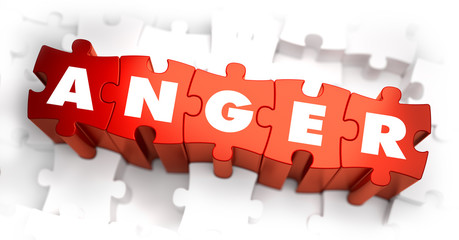 Anger - Text on Red Puzzles with White Background.