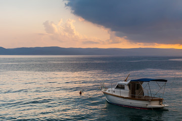 Boat. Adriatic sea before storm