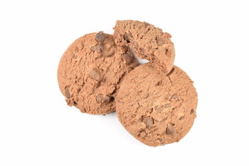 Cookies with chocolate chips isolated on white.