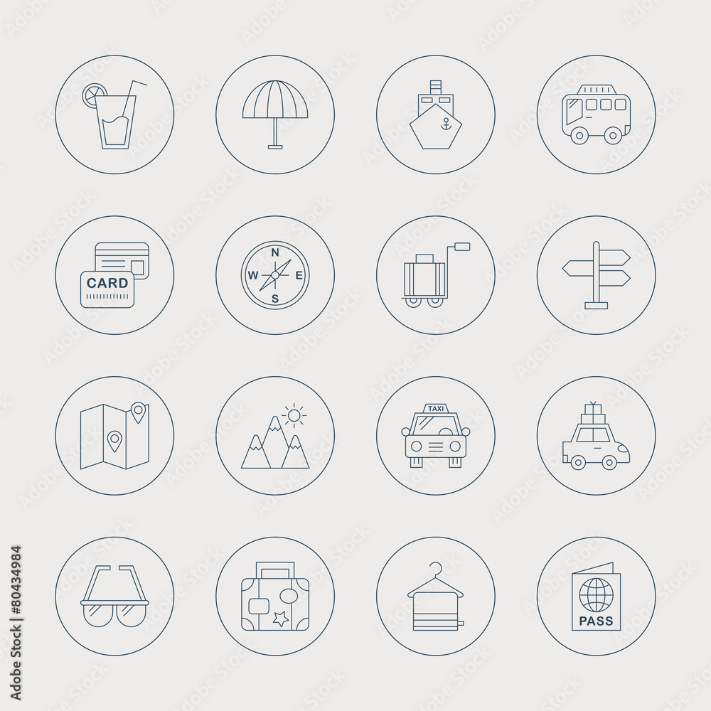 Wall mural Travel line icon set