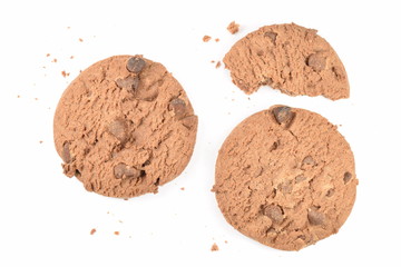 Cookies with chocolate chips isolated on white.