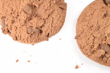 Cookies with chocolate chips isolated on white.