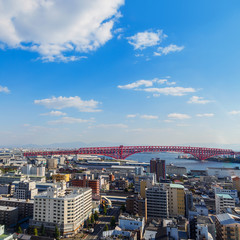 Naklejka premium Minato Bridge at Osaka Bay in Japan