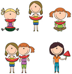 Cute girls with watermelon