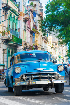 Vintage american car on a street in downtown Havana