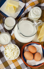 Dairy products on a wooden table