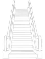 Wire-frame escalator. Front view. Vector illustration