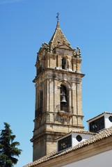 Fototapeta na wymiar Parish of the Assumption church tower, Cabra, Spain.