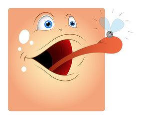 Frog Face Tongue Hunting Insect Cartoon Smiley