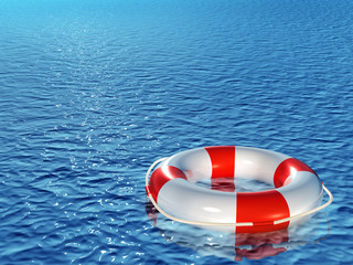Naklejka premium Lifebuoy, floating on sea
