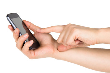 finger points to the phone