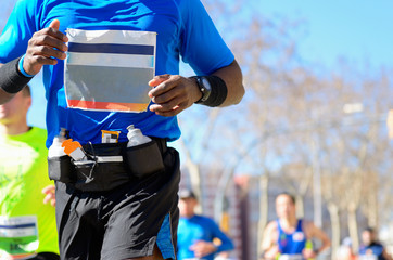 Naklejka premium Marathon running race, black runner on road, sport concept