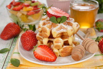 Waffles with strawberries