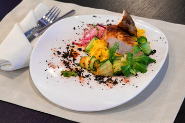 Roasted meat with vegetables and rice
