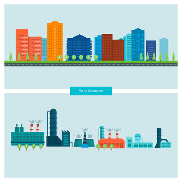Flat design vector concept illustration with icons of building