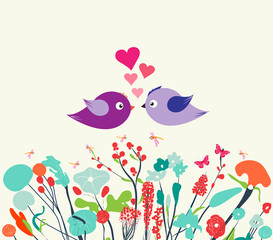 Spring postcard vintage with couple bird