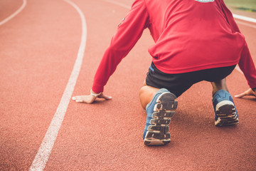 Fototapeta premium Runner feet on running stadium