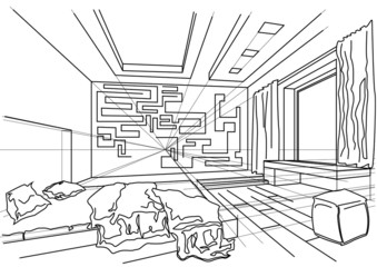 architectural sketch interior of modern bedroom