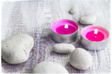 Fototapeta na wymiar Spa concept stones aromatic candles