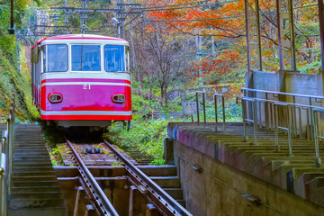 Fototapeta na wymiar Cable Car At Gokurakubashi station, in Mt. Koya, Wakayama