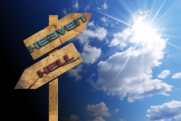 Heaven and Hell - Sign on Blue Sky