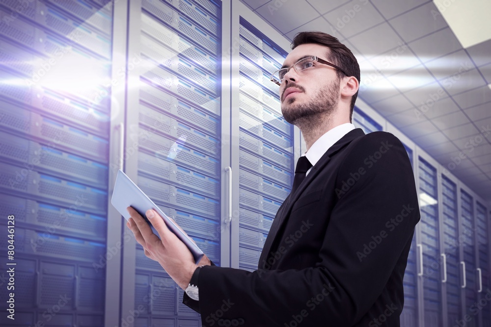 Aufkleber composite image of businessman looking away while using tablet