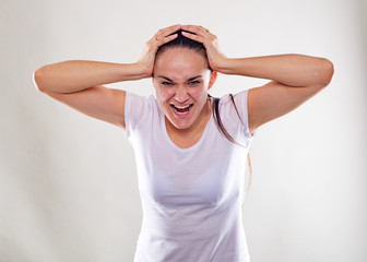 The portrait of a woman with different emotions isolated