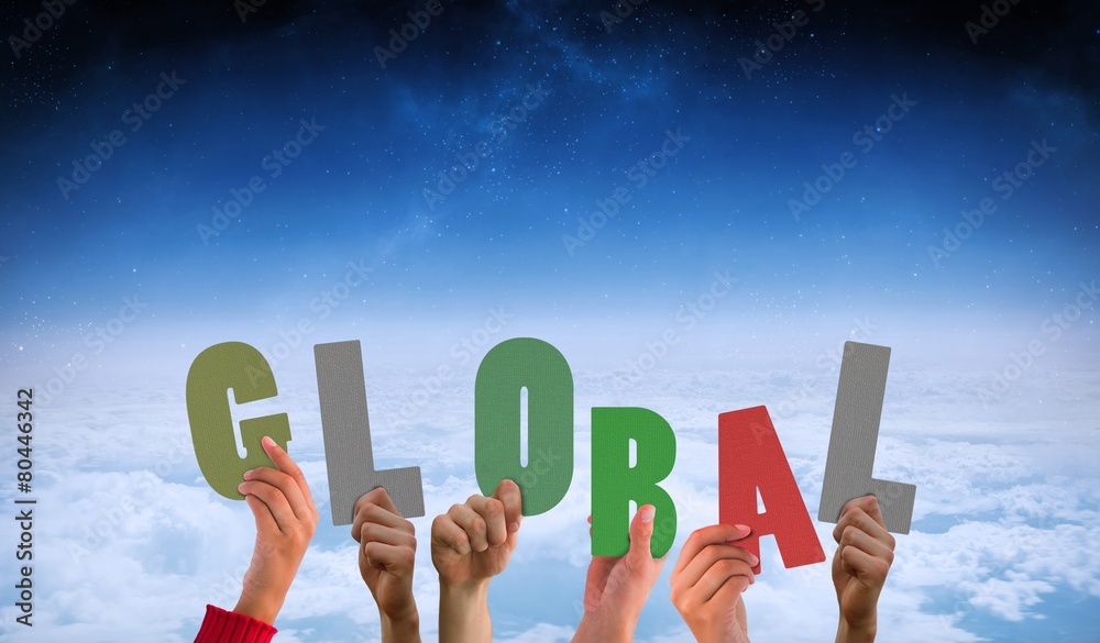 Poster composite image of hands showing global